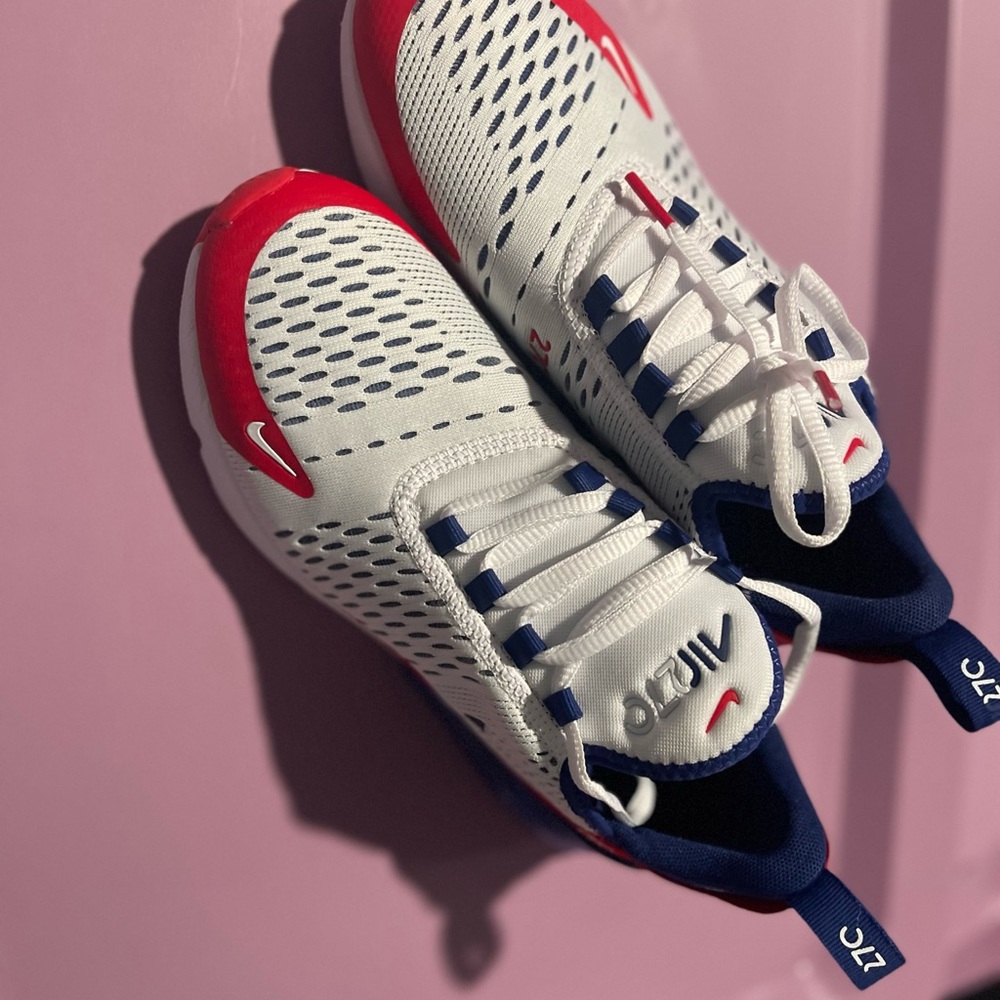 Nike Air 270 Kids White and Red and Blue Athletic Shoes